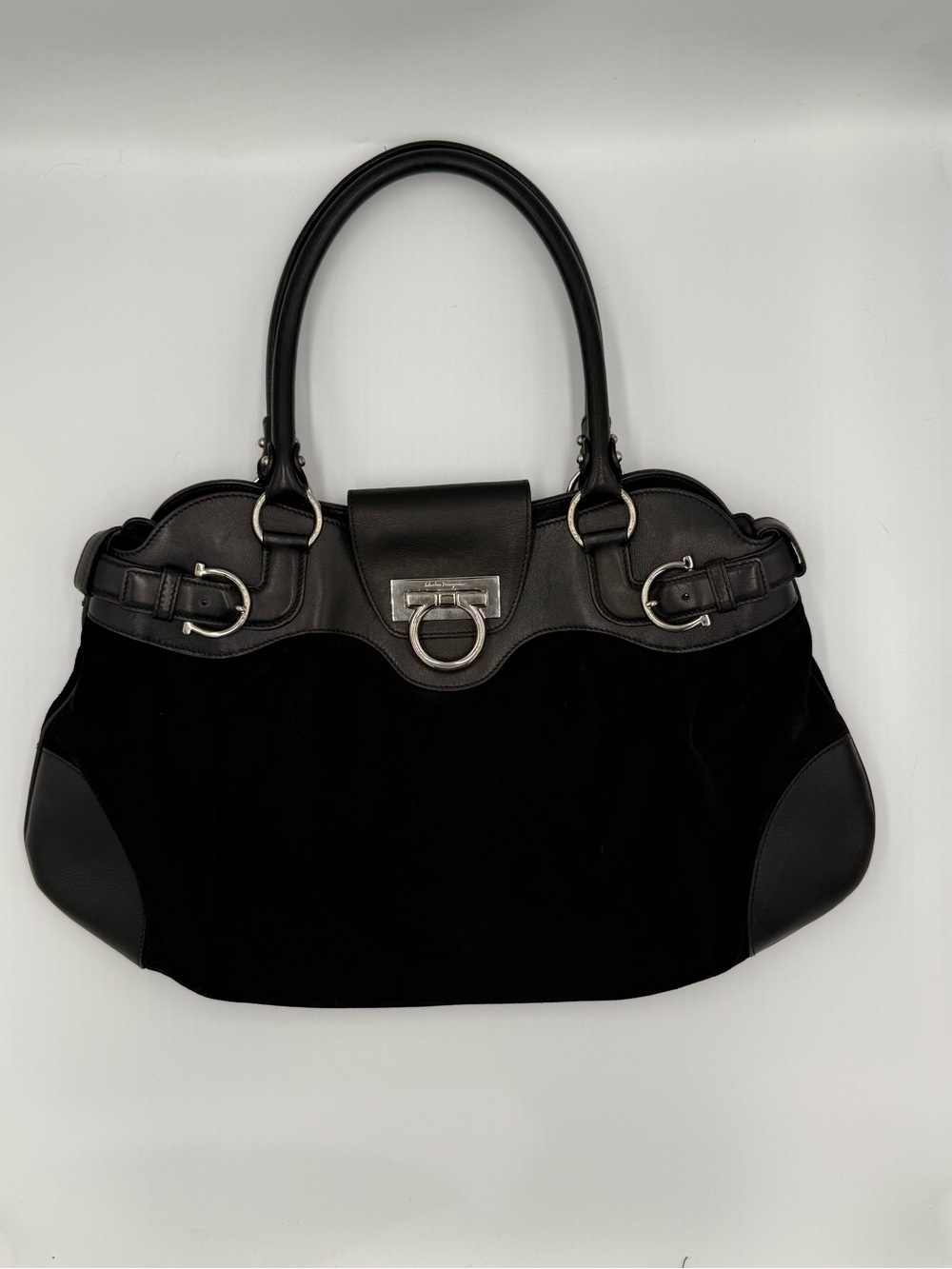 Salvatore Ferragamo Marissa Suede and Leather Shoulder Bag